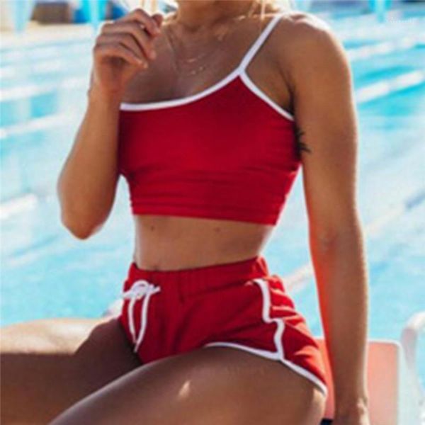 

yoga outfits women's sports set solid color long-sleeved and shorts strip patchwork sportswear accessories1, White;red