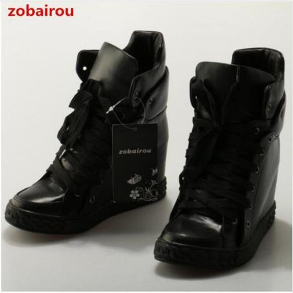 

zobairou black leather ankle boots for women high platform espadrilles height increasing rain boots causal shoes sneakers1