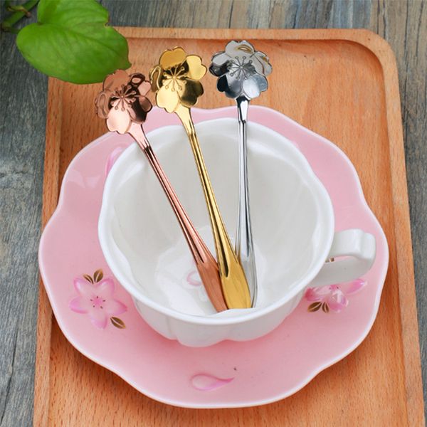 

cherry blossom coffee spoon rose small spoon stainless steel dessert spoon gold flowers can do gifts can be customized logo