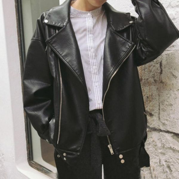 

jackets women 2020 spring short pu leather clothes solid cropped cardigan coat zippers autumn outwear blouson feminina1, Black