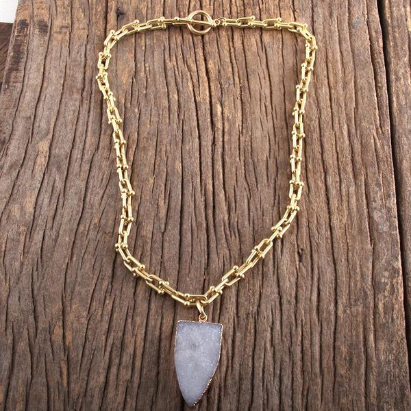 

chains md fashion bohemian jewelry links chain natural stones druzy pendant necklaces women boho necklace gift, Silver