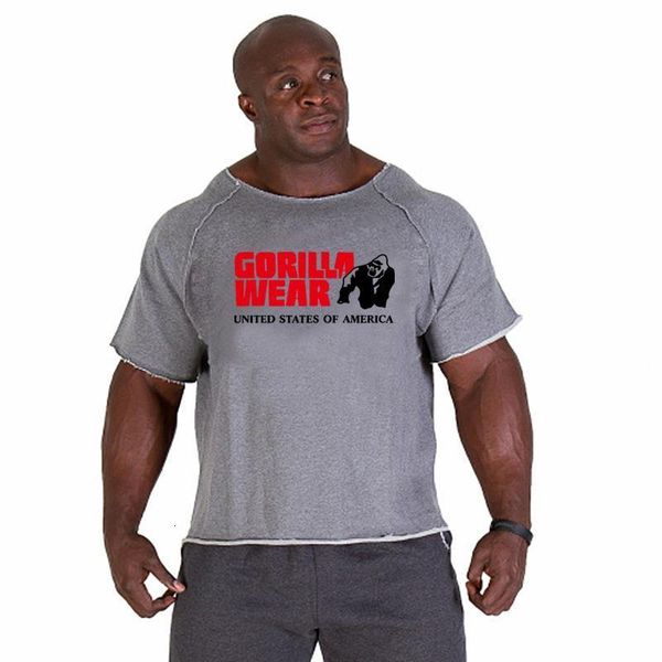 

gorilla wear stylish men's ftness t-shirt men's gym fitness bodybuilding t-shirt fitness shirt sleeveless vest casual t-shirt, White;black