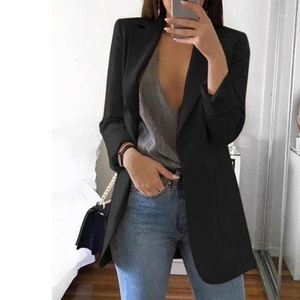 

autumn single breasted notched women's blazer long sleeve pocket female blazers 2021 spring fashion formal office lady jackets1, White;black