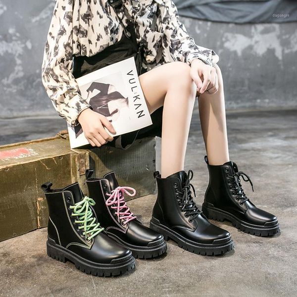 

new style girls leather thick bottom boots womens motorcycle boots womens shoes zapatos para mujer1, Black