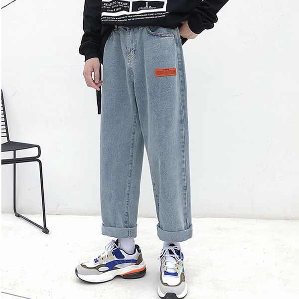 

2021 new privathinker man straight autumn casual mans korean collage hip hop jeans woman fashion denim pants clothing cizt, Blue