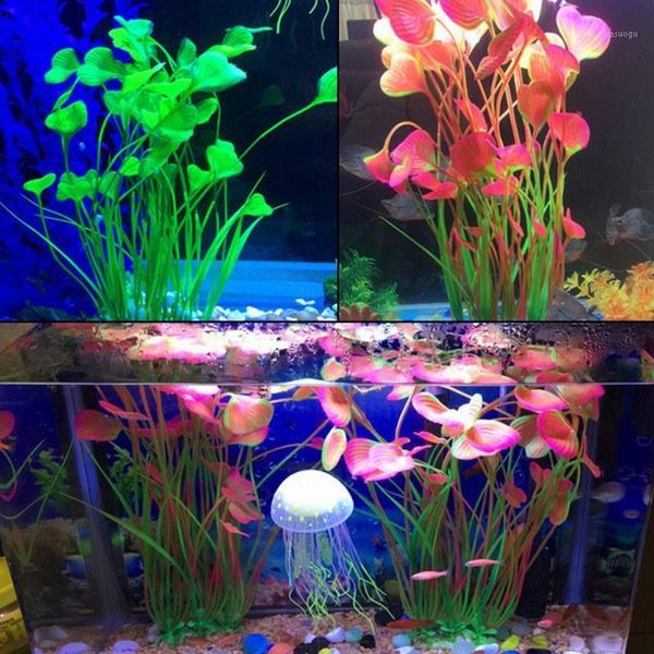 

40cm/15.75" plastic artificial aquarium plant decoration fish tank decorative plant simulation seven-finger grass ornament color1