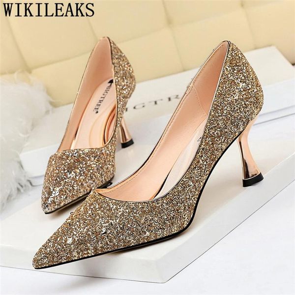 

wedding shoes bride glitter heels evening shoes bling high heels pointed party fetish high sapato feminino, Black