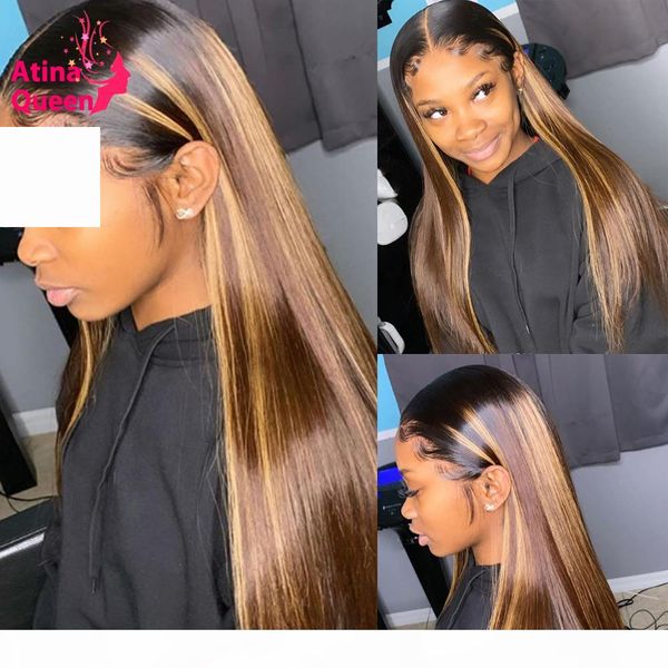 

13x6 remy brown lace front wig pre plucked highlight ombre honey blonde 360 lace frontal wig black women colored human hair wigs