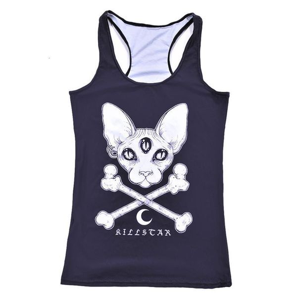 

wholesales summer styles fashion womens sheepshead evil skull no digital print round neck sleeveless tank camisole, White