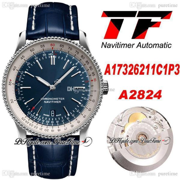 

tf 41/38mm a17326211c1p3 eta a2824 automatic mens watch steel case white inner blue dial leather with white line super edition watches 2022, Slivery;brown