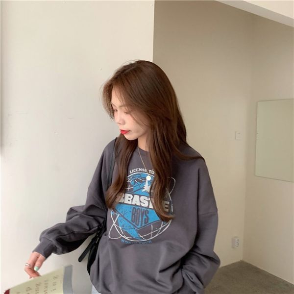 

with enjun sweater sweater] a1845 autumn net red same style sweater 2020 new loose and thin printed crew neck x4hrw, Black