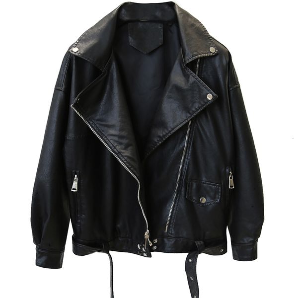 

soft female zipper, spacious pu short synthetic leather coat, fashion, black, 2020