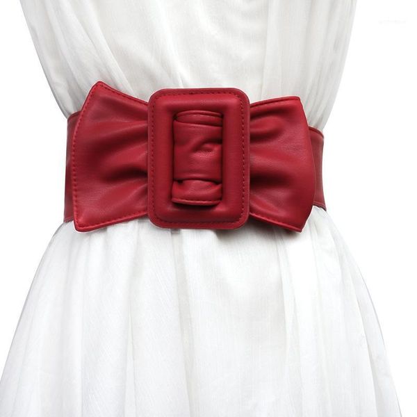 

belts women vintage waist fashion pu leather temperament pure color handmade square buckle bowknot decoration belts1, Black;brown