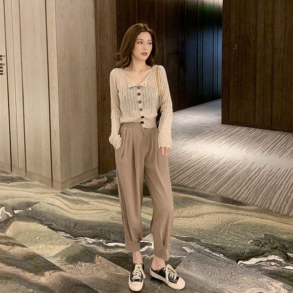 

4bq8r girlswear women's summer long-sleeved sun-proof wide-legged ankle women's girlswear knitweartwo-piece sweet suit pants summe, Gray