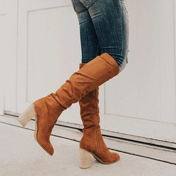 

fashion women boots high heels lace up high heels women shoes winter knee-high boots warm size 35-53 nice fashion, Black