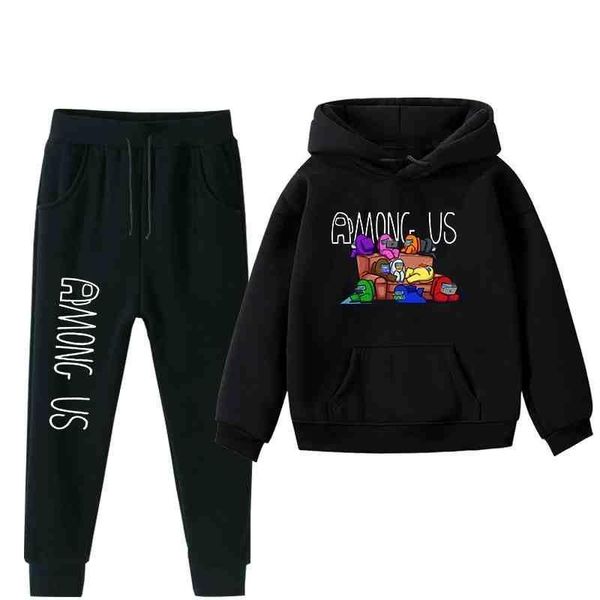 

game among us hoodies pants suit for teens girls boys children cartoon anime sweatshirt suit kids autumn winter clothes sudadera, Black
