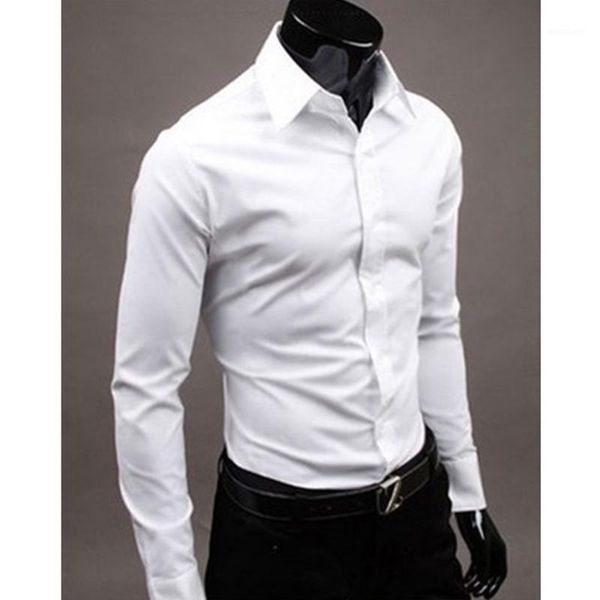 

spring summer fashion men shirts pure color long sleeve slim fit men's shirts male social masculina business 1, White;black