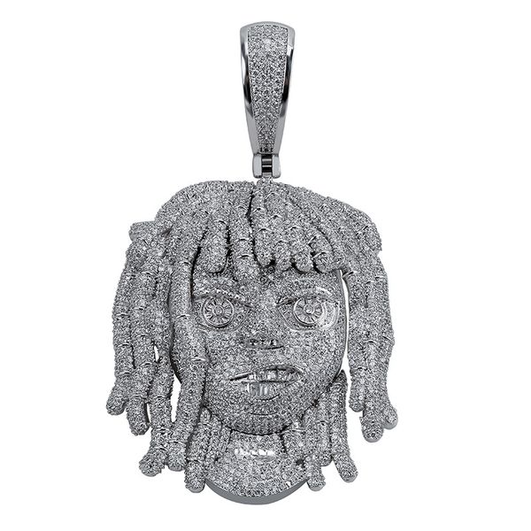 

hip hop jewelry diamond necklace men iced out pendant cuban link chain micro paved bling cz lil pump portrait pendants luxury designer charm, Silver