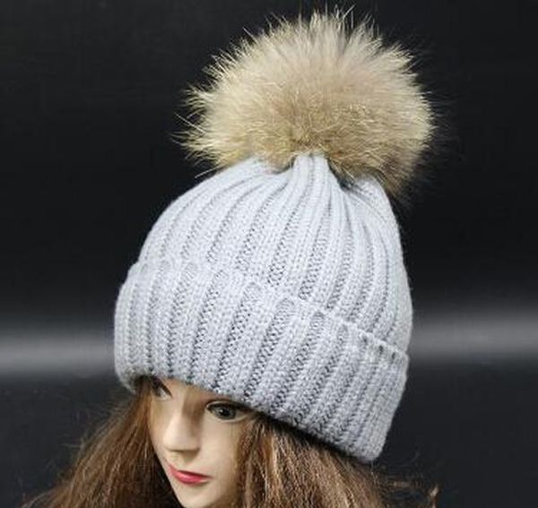 

caps large winter raccoon winter knit hats thick autumn hat 18cm lady wool beanies and knitted ball caps ball hats beanies warm sqcmd, Blue;gray