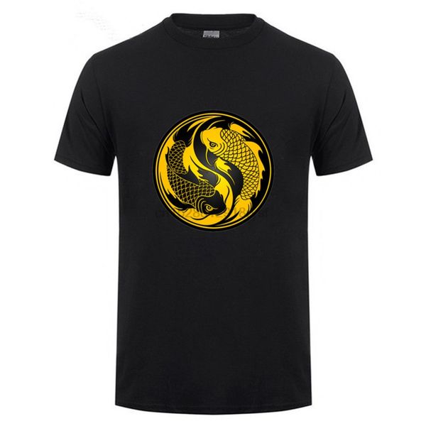 

2018 japan style japanese yellow and black yin yang koi fish t shirt soft crew short sleeve summer men sport hooded sweatshirt hoodie