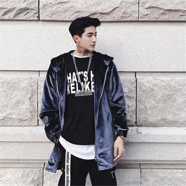 

male spring autumn thickening personality long creative design jacket warm hip hop long men's windswear teenagers stylish coat1, Black