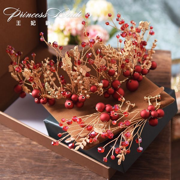 

princess jewelry bride crown red pearl beauty headdress luxury atmosphere wedding toast dress headwear, Silver