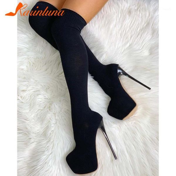 

boots women's leisure fashion plus size 35-40 design shoes women party ultra high thin heels slip-on kinnting sock thigh boots1, Black
