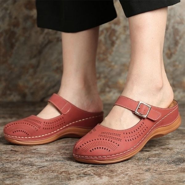 

mcckle women summer slippers sewing open toe flat platform pu buckle woman sandals female casual hollow out shoes fashion y200423, Black