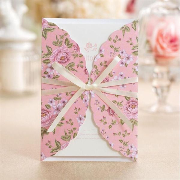 

korean style pink wedding invitation cards laser invitation wedding letter for event & party supplies