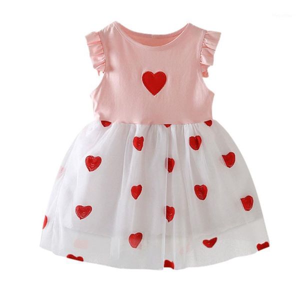 

sagace kids dresses for girls summer ruffle love print party princess dress fashion casual sleeveless toddler girls clothing1, Red;yellow