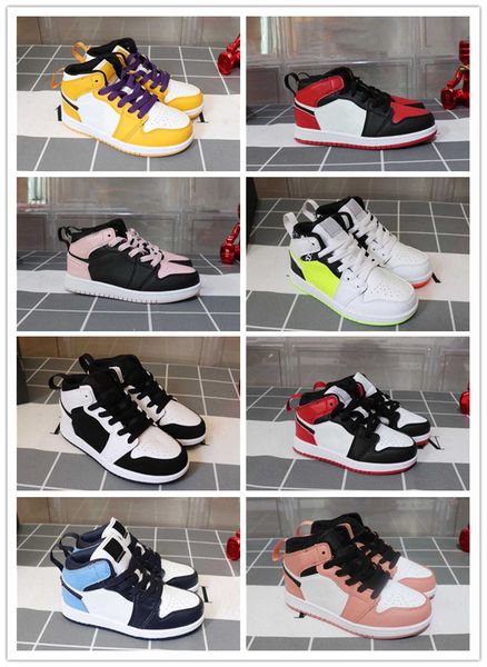 

kids 1s basketball shoes retro pink khaled wolf cement j1 kids jumpman i sneakers size 26-35, Black
