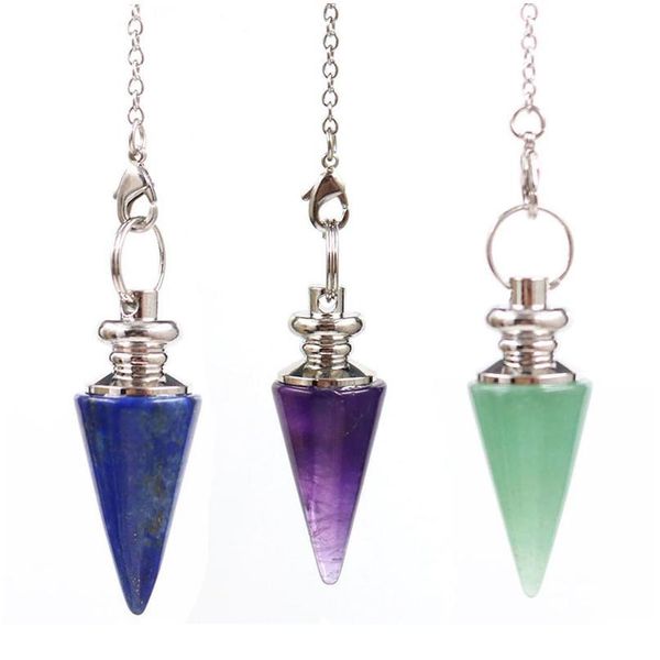 

conical pendulum natural stone taper pendulums chakra silver color chain crystal pendants for dowsing spiritual reiki jllhni, Black