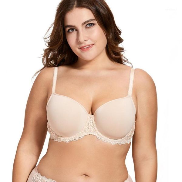 

bras women's full figure support slightly padded underwire contour lace t-shirt bra plus size1, Red;black