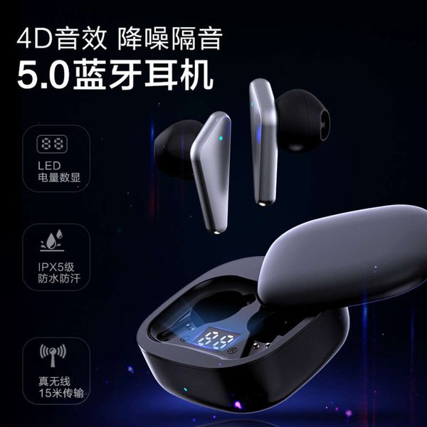 

2020 new sliding cover digital display s18 straight binaural sports sweat proof wirels charging bluetooth headset