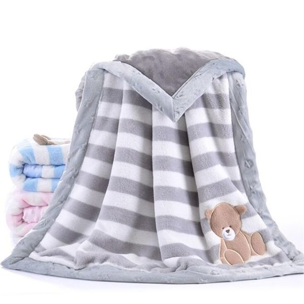 

winter baby blankets newborns thicken flannel swaddle baby blanket warm baby swaddle wrap soft newborn blanket embroidered bear y200109