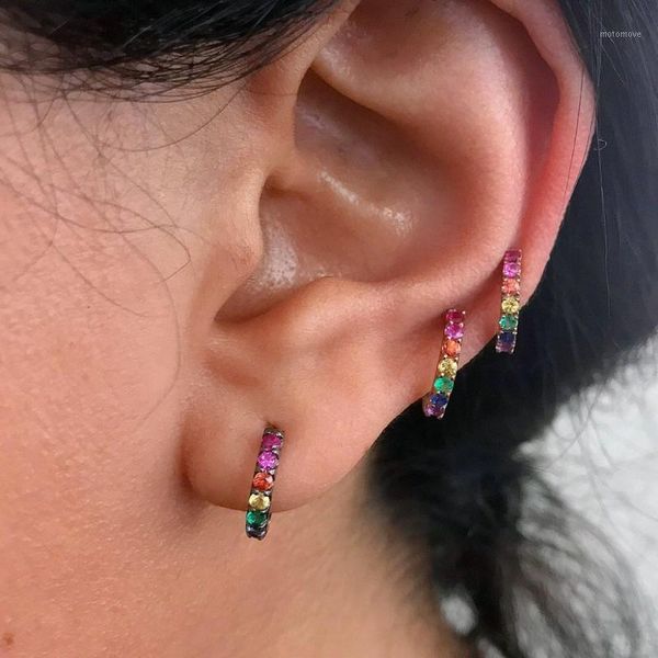 

charm classic minimal vermeil hoop earring with rainbow colorful cubic zirconia rose gold color 925 sterling silver huggie hoops1, Golden