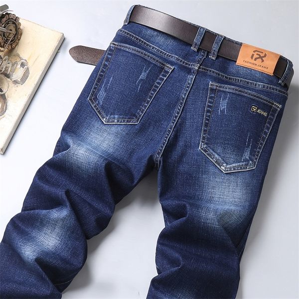 

new autumn men's slim blue jeans business casual cotton stretch regular fit denim pants male brand black trousers 201223