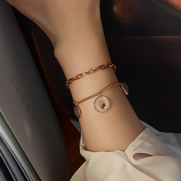 

fashion coin bracelet female titanium steel 18k anti allergy e134, Silver