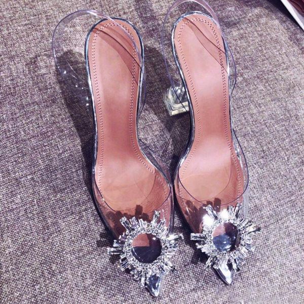 

peep toe women pumps summer transparent pvc party crystal shoes high heels clear elegant ladies sandals tacones mujer a-165, Black