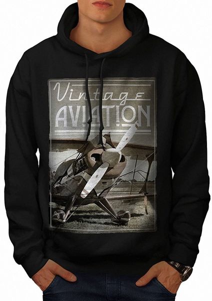 

wellcoda vintage aviation mens hoodie, retro hooded sweatshirt x0h8#, Black