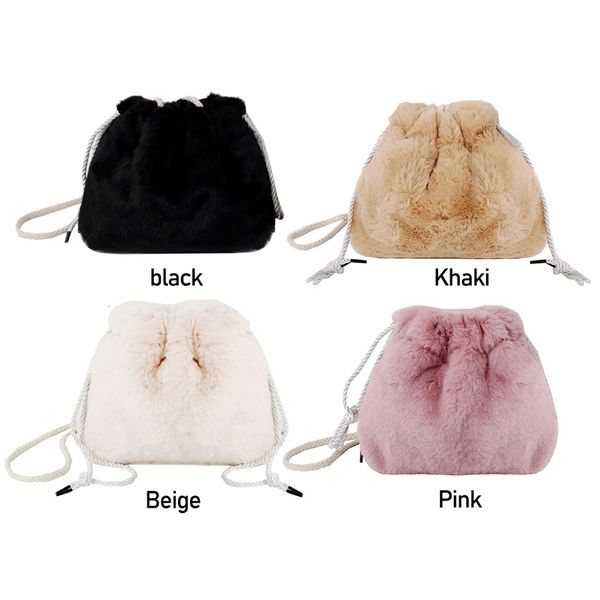 

women solid fluffy messenger purse casual plush drawstring shoulder bag clutches fashion exquisite shopping bag