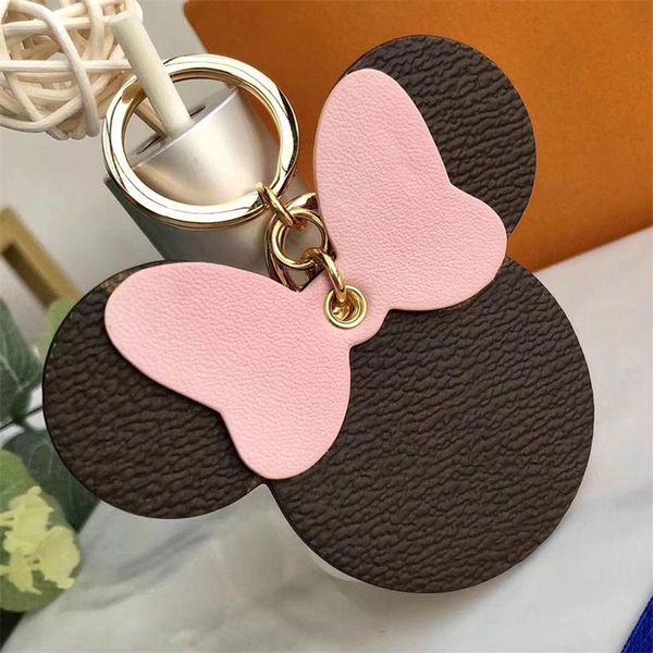 

plaid mouse designer bow keychain pu leather animal bag pendant charm girls car keyring chains holder for women key rings, Silver