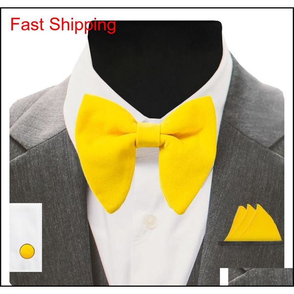 

velvet big bow tie men's bowties pocket square cufflinks set with gift box solid red yellow necktie qylhaw queen66, Black;gray
