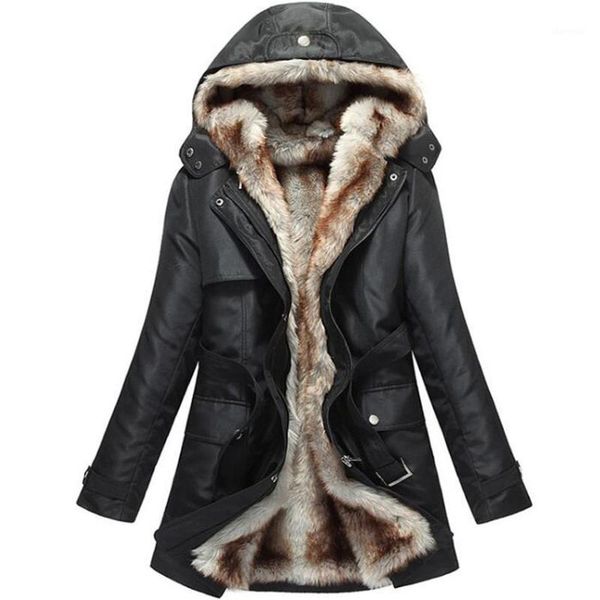 

fashion autumn winter jacket women warm coat parkas with hood removable fur lining thick oversized outerwear1, Black