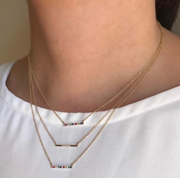 

minimal simple geometric necklace 925 sterling silver fine jewelry for lady gift rainbow bar pendant collar chain