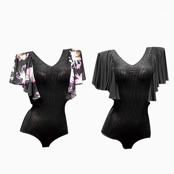 

pirnt ballroom dance leotard for dance flexible tights for dancing swimsuit clothes dancing modern costume1, Black;red