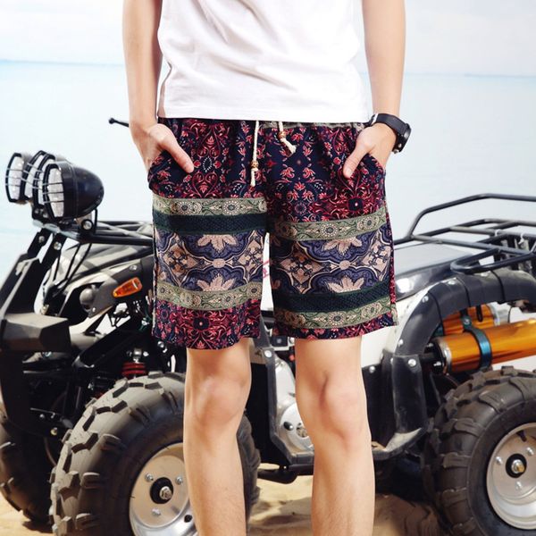 

2020 лета новый национальный стиль мужские льняные брюки национальный пляж pantsoversized свободные шорты мужские хлопок конопля случайные б, Blue