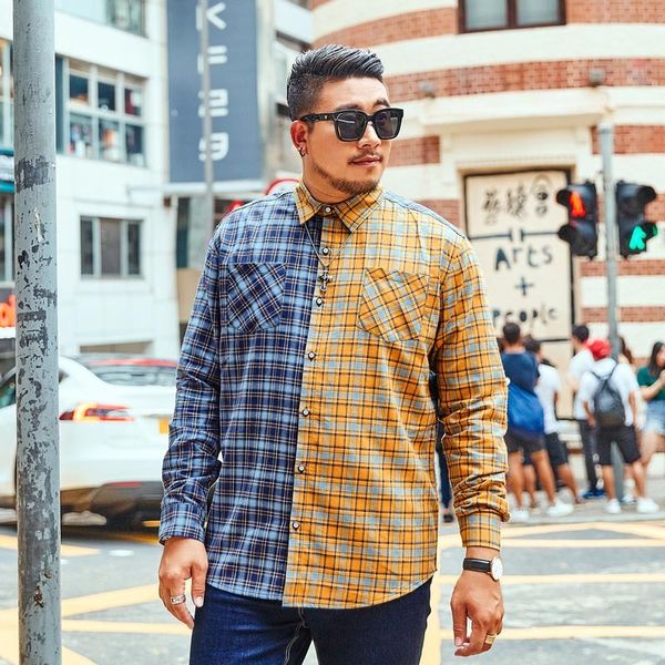 

marks new color by combining autumn and winter loose casual models chess longer sleeve shirt size xxl-6xl 7xl rhxs, White;black