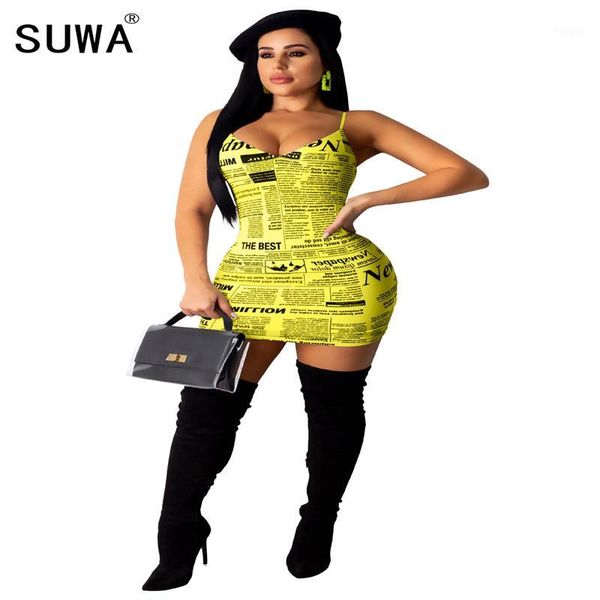 

fashion newspaper print lady dress club party summer spaghetti strap v-neck package hip short mini dress1, Black;gray