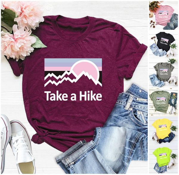 

popular womens take a hike letter printed round neck short sleeve t-shirt, White